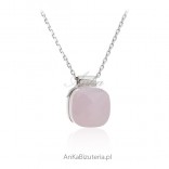 Silver necklace with pink agate