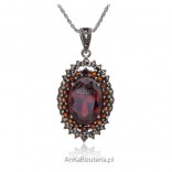 Silver pendant with marcasites and zircon in pomegranate