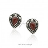 Silver earrings with marcasites and carnelian