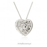 Necklace silver openwork heart enameled with Swarovski crystals