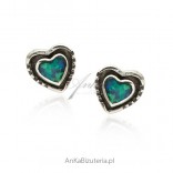 Silver earrings with blue opal Oxidized hearts
