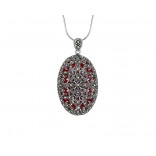Silver pendant with marcasites in burgundy enamel
