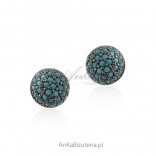 Silver earrings with blue turquoise - Small hemispheres