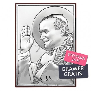 Błogosławiony Nasz  Papież Jan Paweł II - błogosławiący. Srebrny obrazek GRAWER