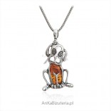 Silver dog with amber pendant