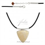 Silver necklace with natural amber on the rubber.