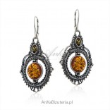 Original silver earrings with amber - oriental jewelry with amber