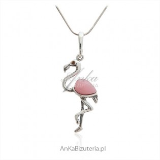 Zawieszka srebrna z różowym agatem  - srebrny pelikan