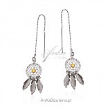 Silver earrings with amber - Boho style jewelry