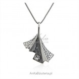 Silver pendant with cubic zirconia - Ginkgo leaf