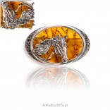 Silver brooch with amber - Horse / Borsuk