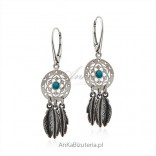 Silver earrings with turquoise - Dreamcatcher