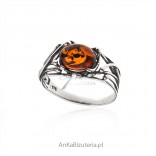 Silver ring with amber - oxidized silver