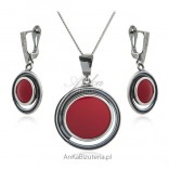 Silver jewelry set with a red stone jewelry