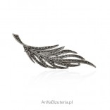 Silver brooch with marcasites - Large silver leaf brooch
