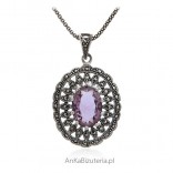 Silver pendant with marcasites and amethyst zircon