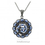 Silver pendant with marcasites and sapphire cubic zirconia