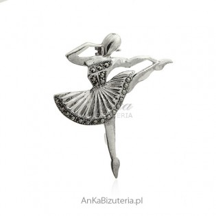 Broszka srebrna Baletnica z marakzytami