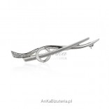 Silver brooch rhodium and satin with cubic zirconia
