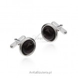Shirt cufflinks - silver with natural amber - for a gift for a man