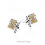 Silver shirt cufflink - silver hairpin with amber