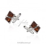 Silver cufflinks with cognac amber