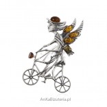 Brooch - silver pendant with amber - A messenger of good news