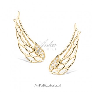 Kolczyki srebrne nausznice  - srebrne pozłacane skrzydła anioła