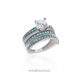 Beautiful silver ring with turquoise and cubic zirconia