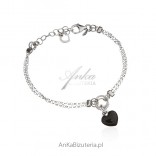 Silver heart bracelet with black enamel - Italian design