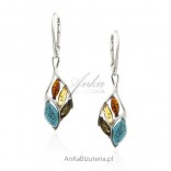 Silver earrings with turquoise and amber