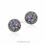Silver earrings with turquoise and colorful zircons