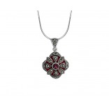 Silver pendant with marcasites and red zircon