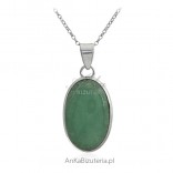 Silver pendant with green jade - Classic jewelry with natural stones