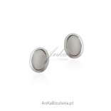 Silver earrings with real opal - oval stick