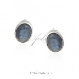 Silver earrings with a natural dark blue Pietersite stone
