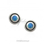 Silver earrings with oxidized blue opal
