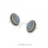 Silver earrings with real oxidized opal