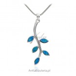Silver pendant with blue opal - leaf