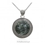 Silver pendant with Surphanite - Jewelery oxidized with natural stone
