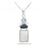 Silver pendant with moonstone, real opal and zircon