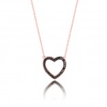 Silver heart-shaped necklace with pink gold with black cubic zirconia