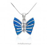 Silver pendant butterfly with opal