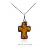 Silver cross with amber - Baltic amber