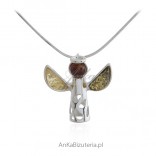 Silver angel with amber - Silver pendant