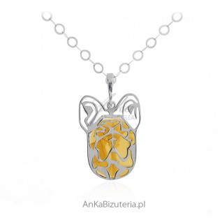 Biżuteria srebrna z bursztynem - buldog francuski - Rozm. M