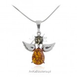Silver pendant ANIOŁEK with colored amber