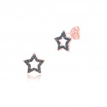 Silver earrings with pink gold and black cubic zirconia - STARS