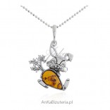 RABBIT - silver pendant with amber