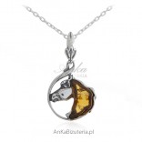 Silver jewelry - pendant with amber HORSE - artistic jewelry